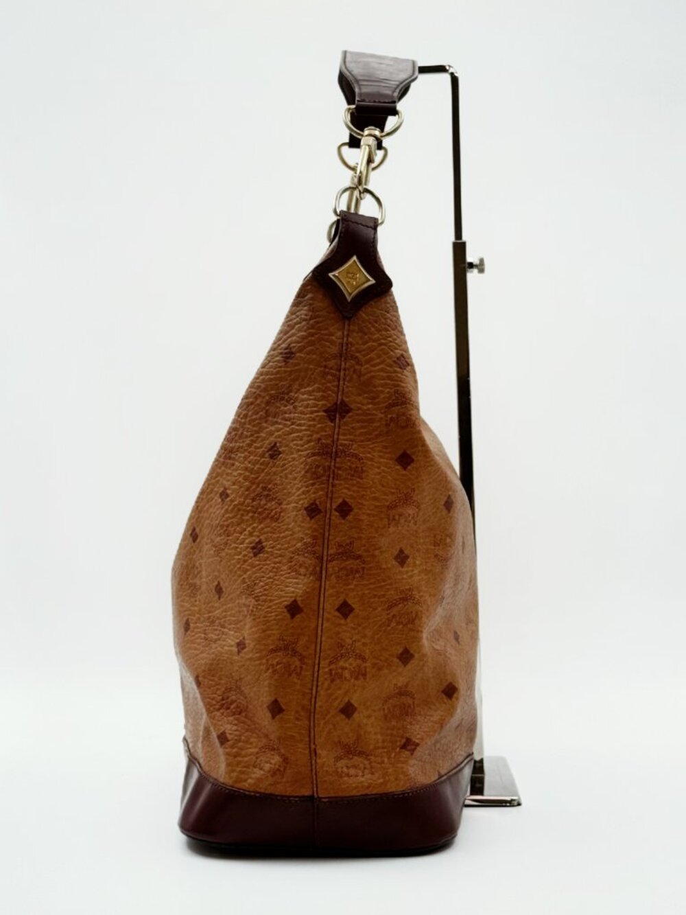 MCM Visetos Brown Cognac Large Hobo Shoulder Bag Logo Monogram Vintage - Picture 4 of 13